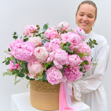 Dizzying Basket of 25 Pink Peonies