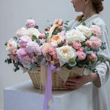 Delight: Basket of Pink and White Roses